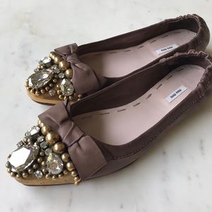 Miu Miu Leather Jeweled Flats Ballerinas 3…